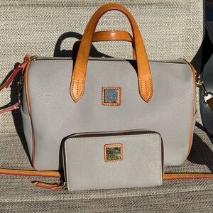 Dooney & Bourke Gray Leather Satchel with matching Wallet